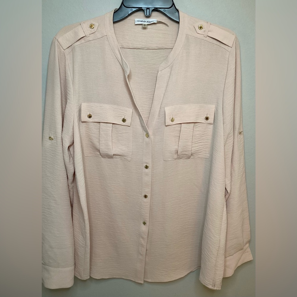 Calvin Klein Textured Roll Tab Button Down Peach … - image 1